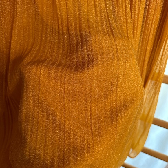 Andi and James Gold Pull On Skirt Pleated Sheer Overlay Peasant Boho size Large - Picture 4 of 7